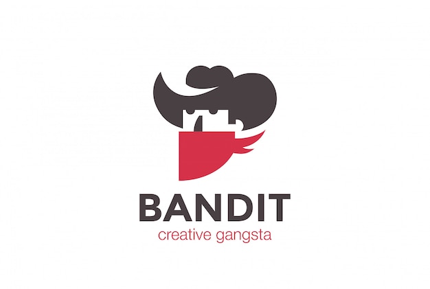 Cowboy in Hat Bandit Logo  icon. Negative space style