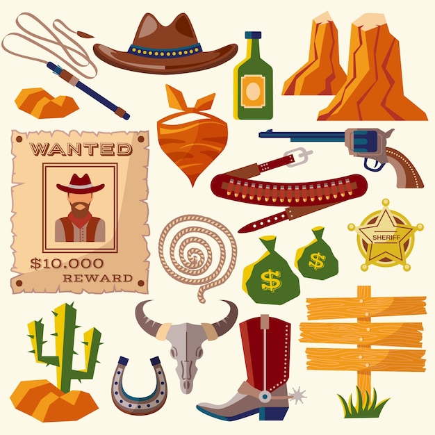 Cowboy icons flat