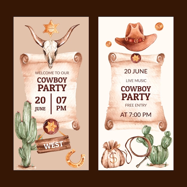 Free Vector cowboy party event vertical banners set