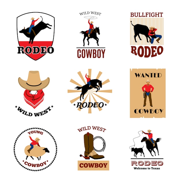 Free Vector cowboy rodeo games from mustang riding and bullfighting 