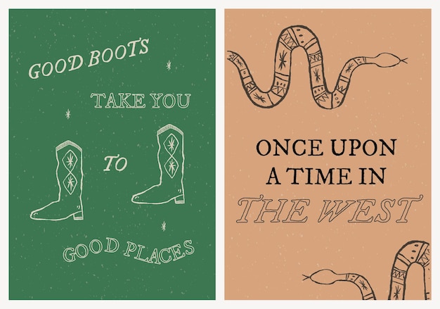 Free vector cowboy themed poster template vector with editable text set