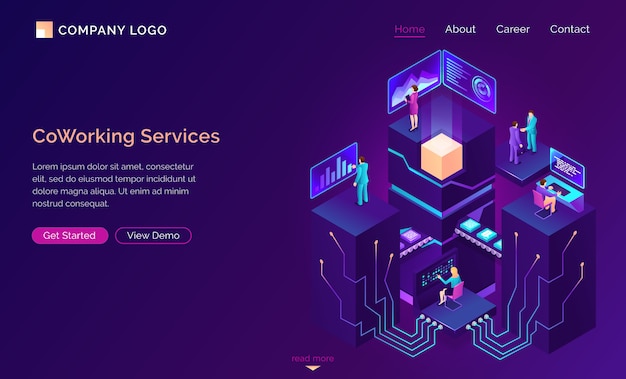 Free Vector coworking service, isometric workspaces, employee