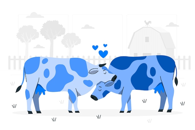 Free vector cows rubbing each other concept illustration