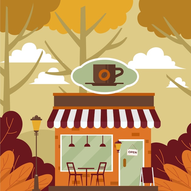 Free Vector cozy autumn cafe illustration