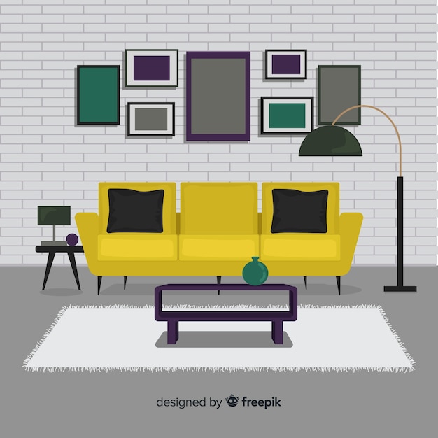 Free Vector cozy and modern living room with flat design