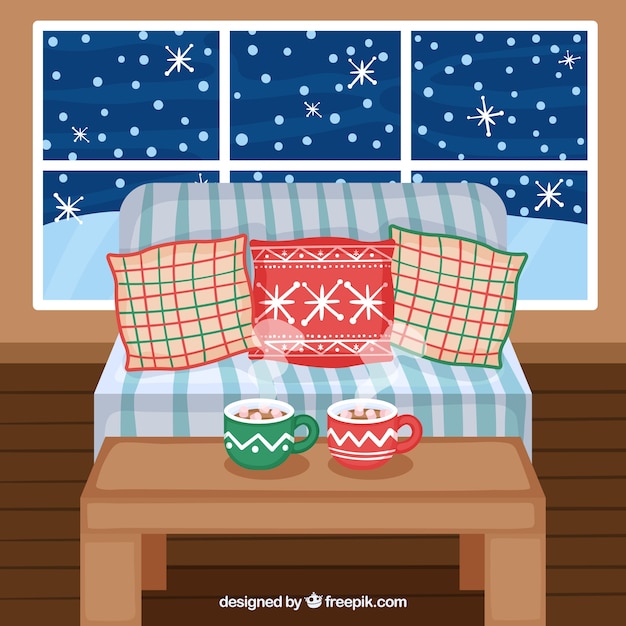 Free Vector cozy room on a cold winter day