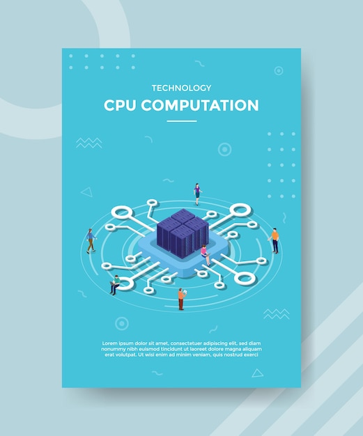 Free Vector cpu data computing or processing concept for template banner and flyer with isometric style vector