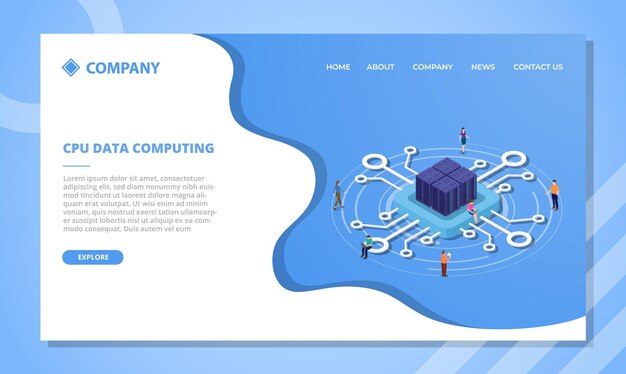 Cpu data computing or processing concept for website template or landing homepage with isometric style vector