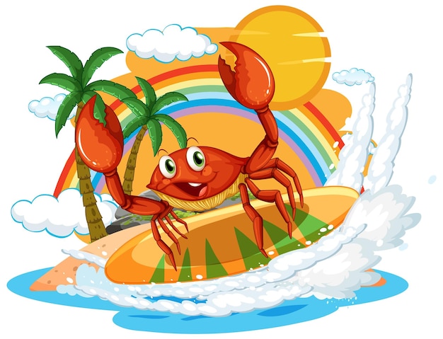 Free vector crab surfing on a sunny day