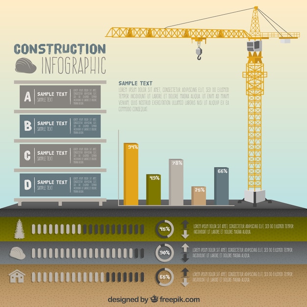 Free Vector crane with chart and building elements