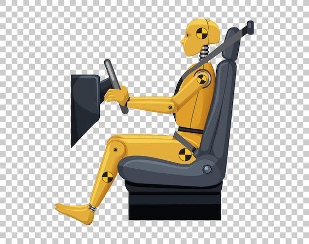 Crash test dummy in a car seat on grid background