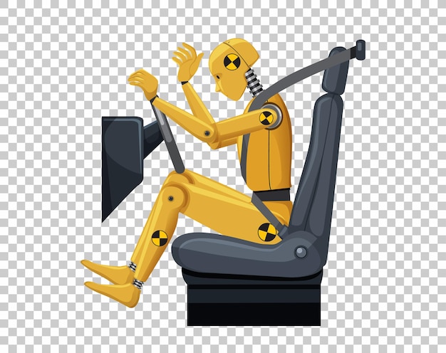 Crash test dummy in a car seat on grid background