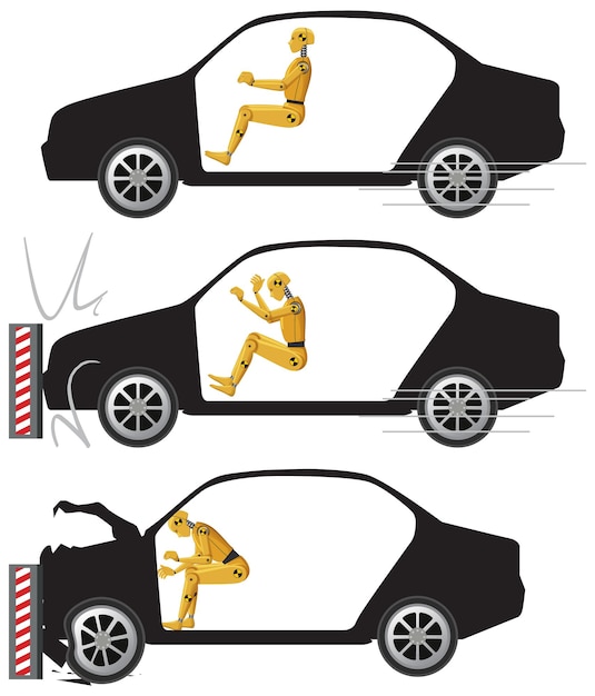 Free vector crash test dummy with broken car