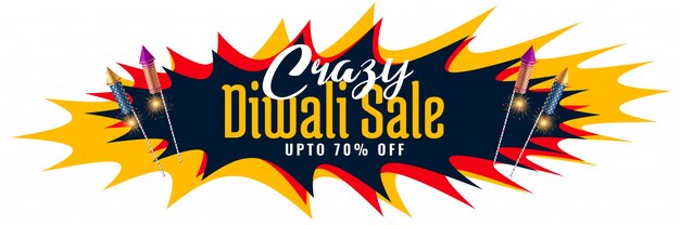 Crazy diwali sale abstract banner with rocket cracker