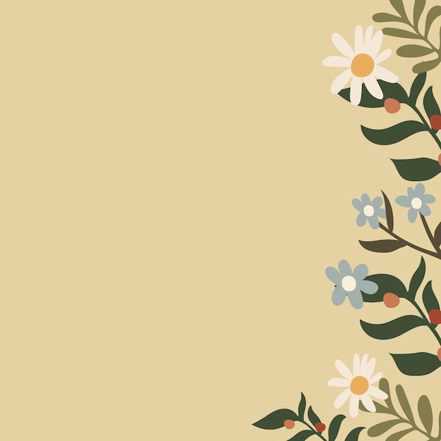 Free Vector cream floral background, aesthetic doodle border in earth tone vector