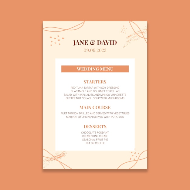 Cream waves wedding menu