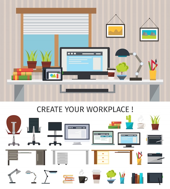 Free Vector create interior workplace concept