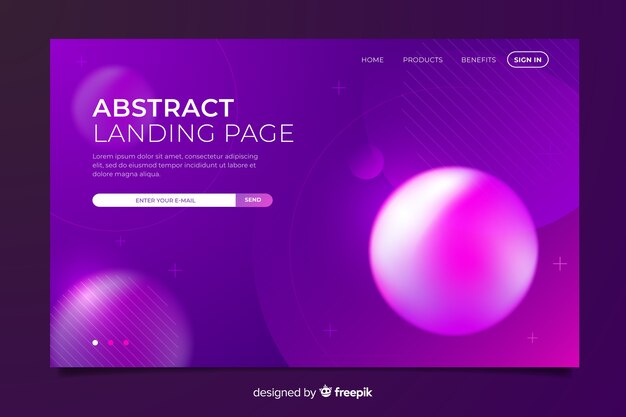 Creative abstract landing page with memphis elements 