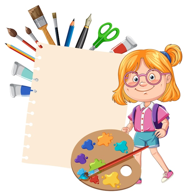 Free Vector creative art supplies with girl