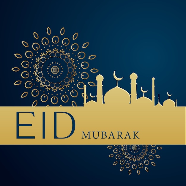 Creative blue and golden design for eid mubarak