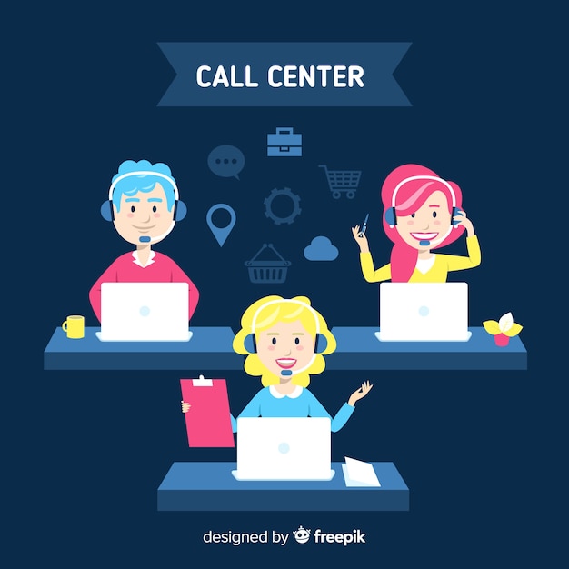 Creative call center concept in flat style