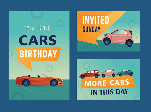 Free Vector creative cars birthday party invitation designs.