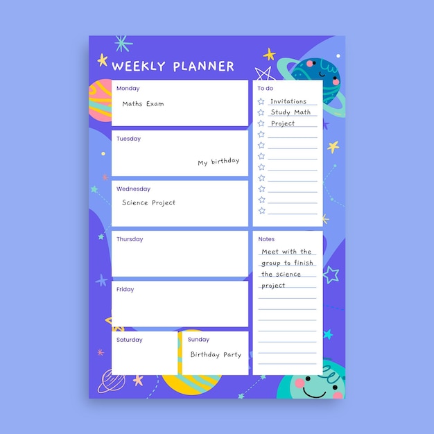 Free vector creative child-like galaxy planner