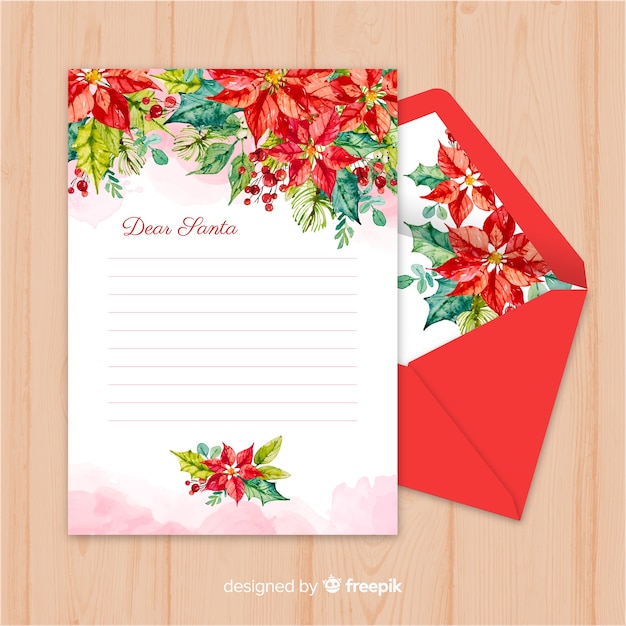 Creative christmas envelope and letter in watercolor design