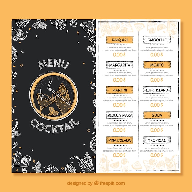 Creative cocktail menu