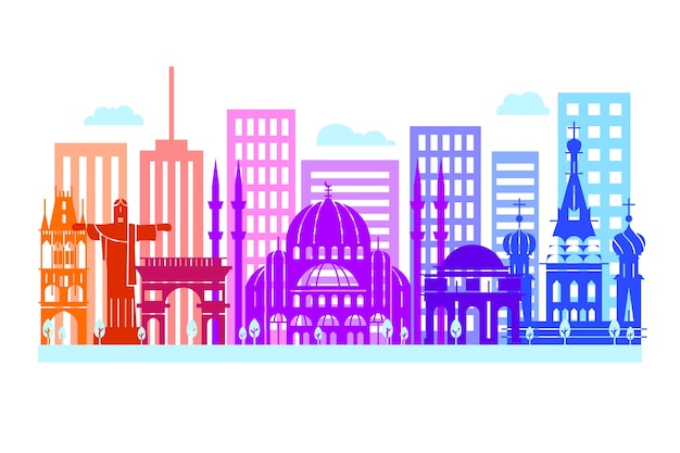 Free vector creative colourful landmarks skyline