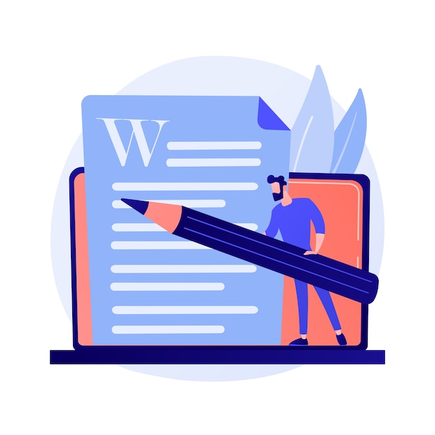 Free Vector creative content writing. copywriting, blogging, internet marketing. article text editing and publishing. online documents. writer, editor character concept illustration