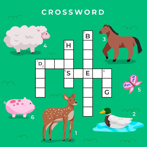 Creative crossword in english with cute animals