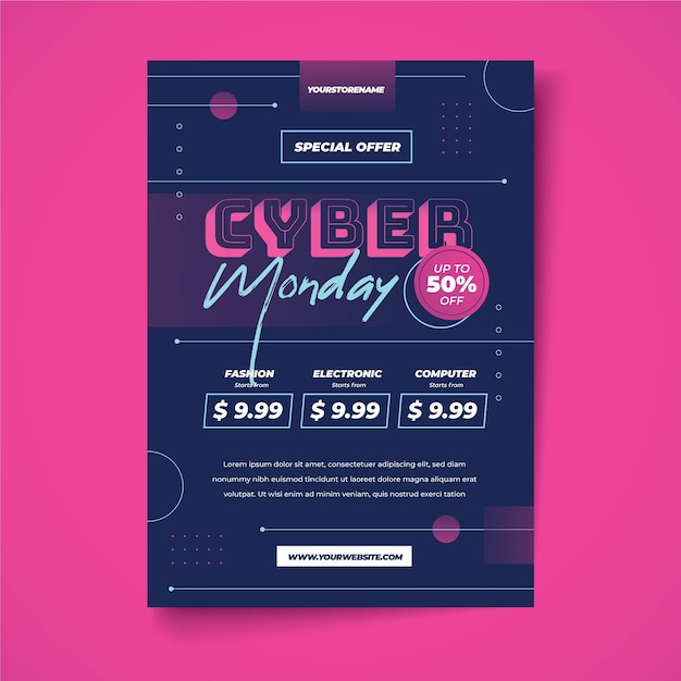 Free vector creative cyber monday flyer template with special discount