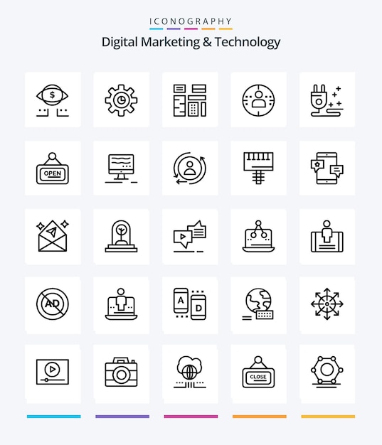 Creative Digital Marketing And Technology 25 OutLine icon pack Such As cable marketing advertising profile premium