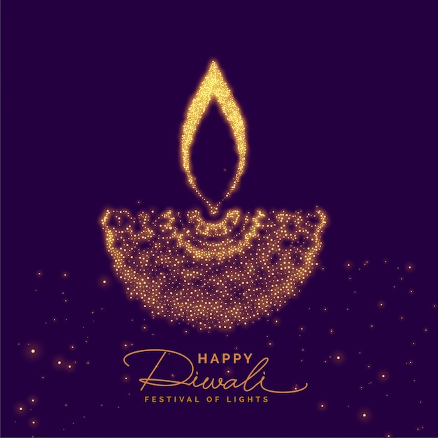 Free vector creative diwali diya made with golden particle