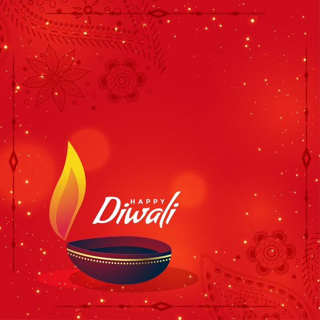 Creative diwali diya on red background with text space