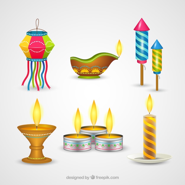 Free Vector creative diwali lamps collection