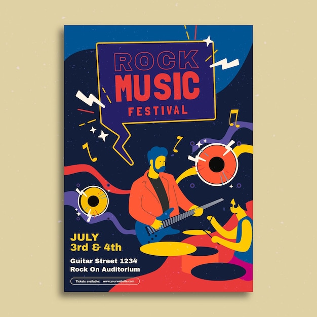 Creative doodle rock concert music event poster template