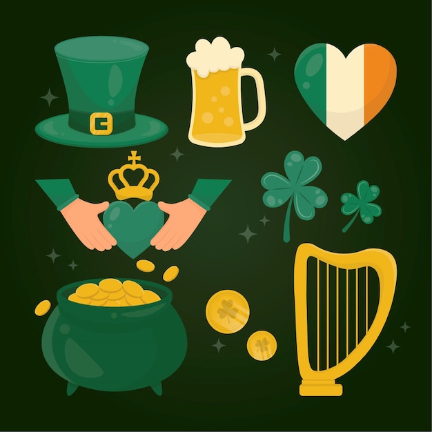 Creative drawn st. patrick's day elements pack