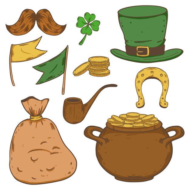 Creative drawn st. patrick's day elements pack