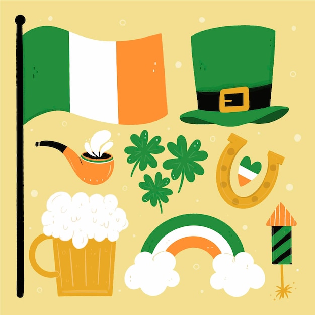 Creative drawn st. patrick's day elements set