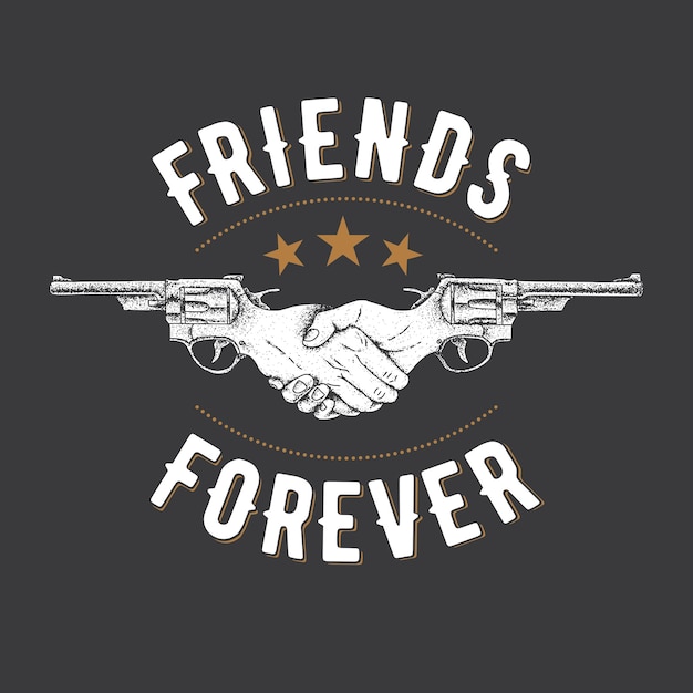 Free Vector creative effective poster with two revolvers and slogan friends forever illustration