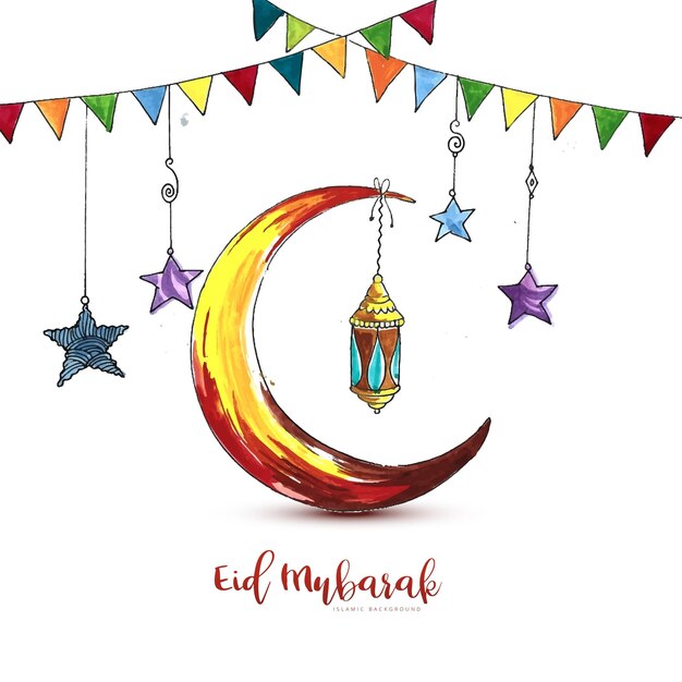 Creative eid mubarak with moon islamic background