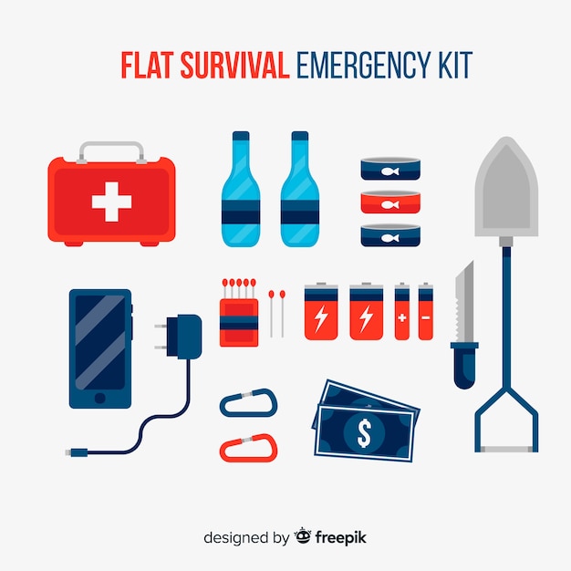 Free Vector creative emergency survival kit in flat design