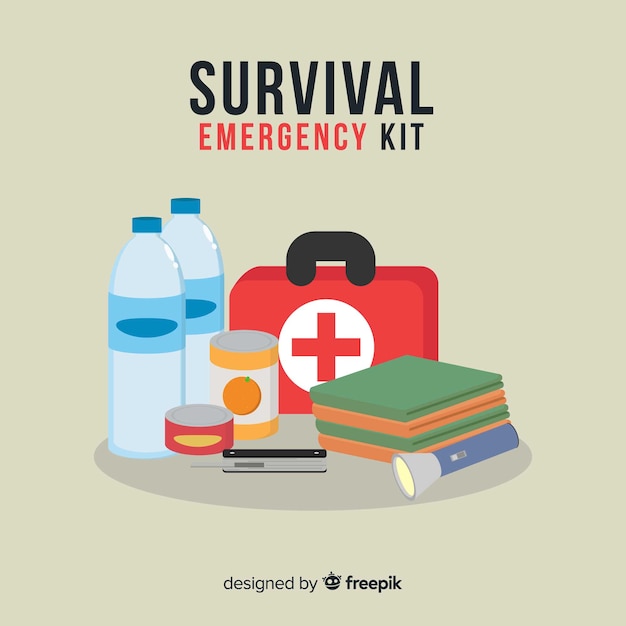 Free Vector creative emergency survival kit in flat design