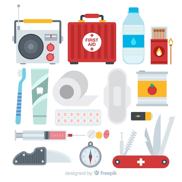 Free vector creative emergency survival kit in flat design