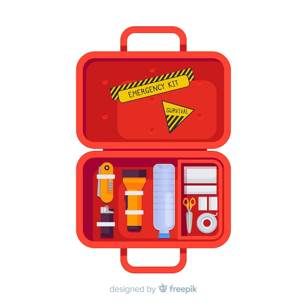 Free Vector creative emergency survival kit in flat style