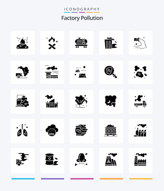 Free Vector creative factory pollution 25 glyph solid black icon pack such as dump sewage environment radioactive pipe