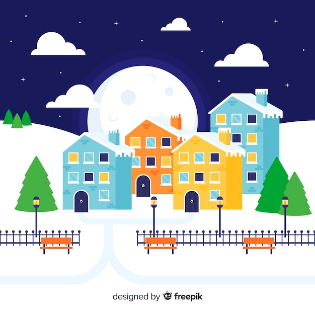 Creative flat christmas town background