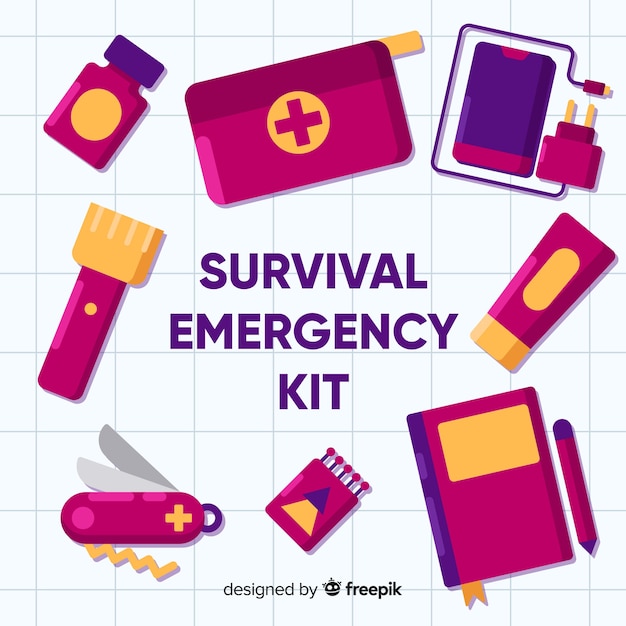 Free Vector creative flat emergency survival kit